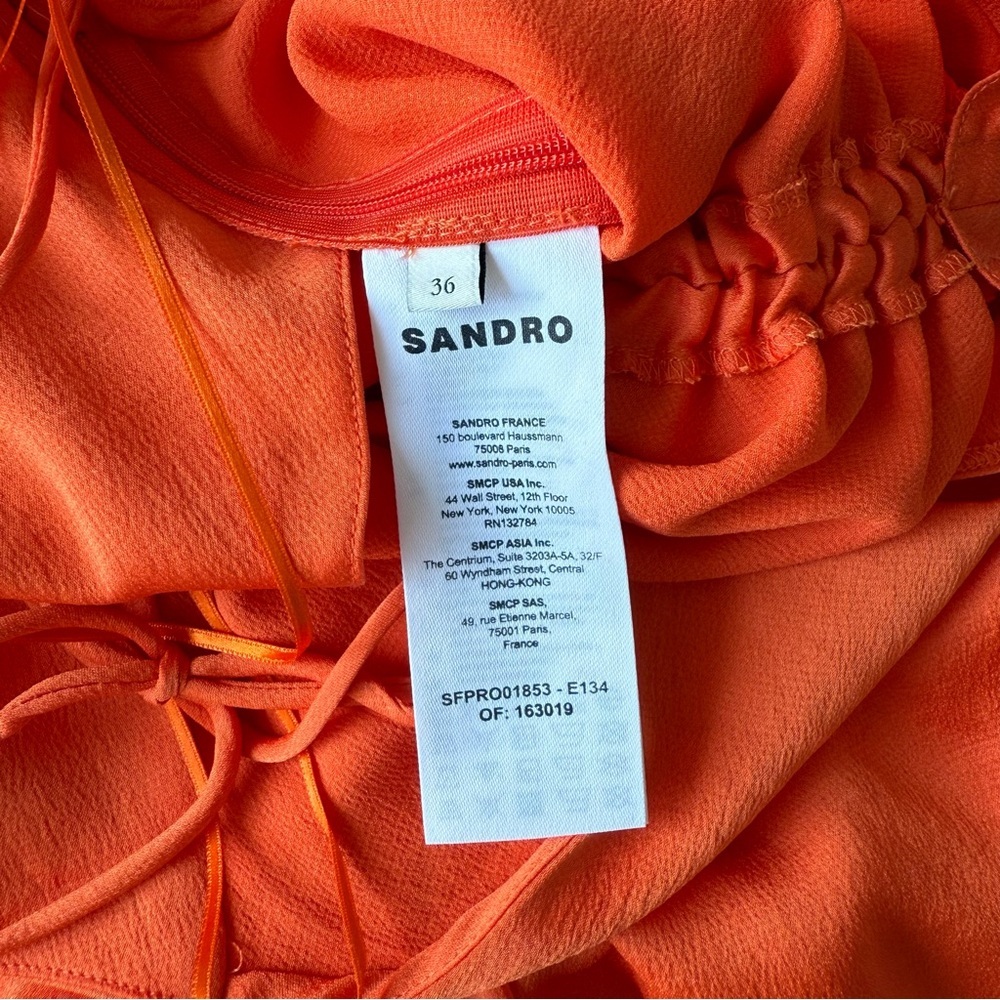 Sandro - Praline Ruched Satin-crepe Midi Dress - Orange Tomato - Picture 10 of 13